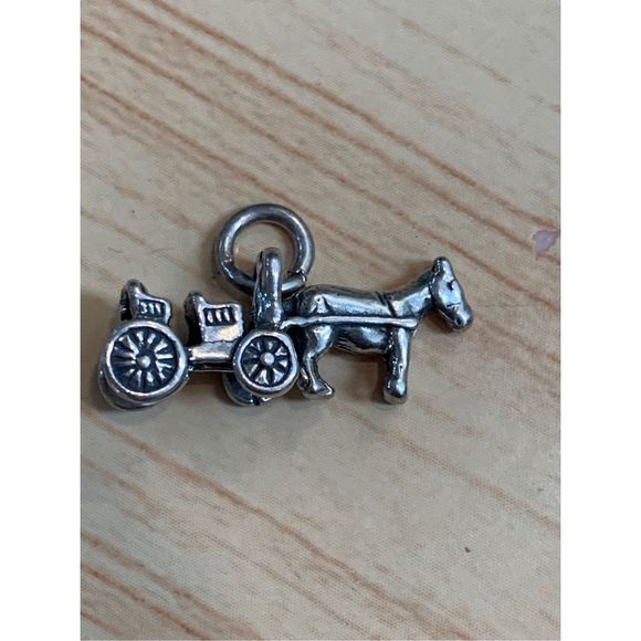 Horse and Buggy Sterling Silver Jewelry Charm #horse #carriage - Picture 1 of 6